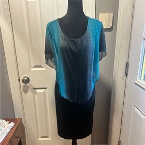 Black party dress with blue/black sparkle cover